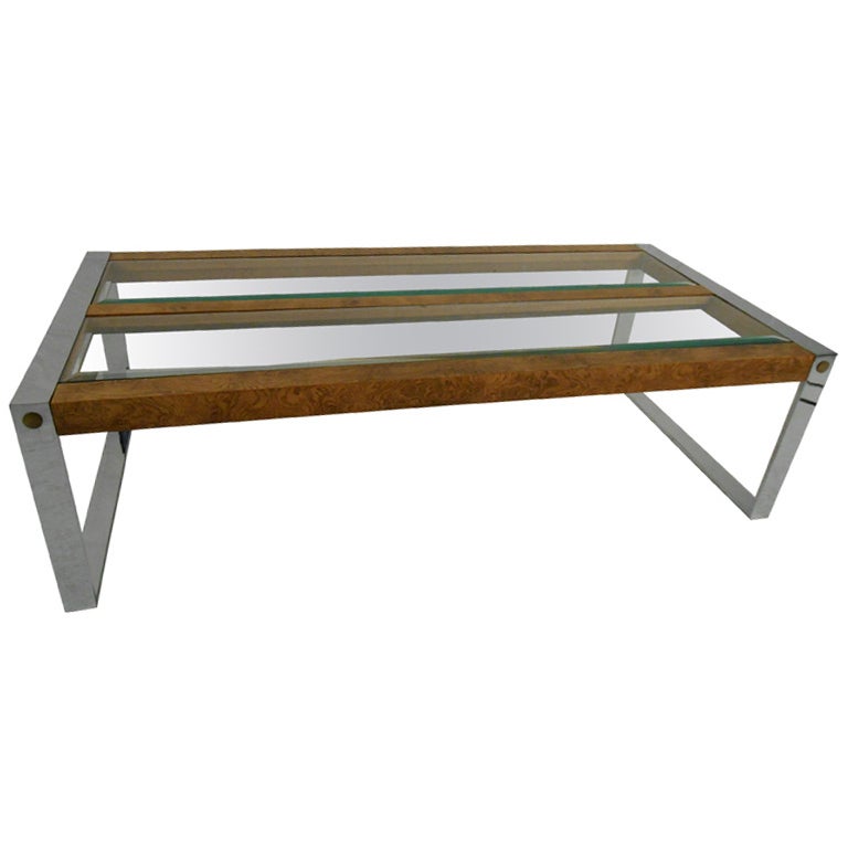 Milo Baughman Burl And Chrome Coffee Table At 1stdibs