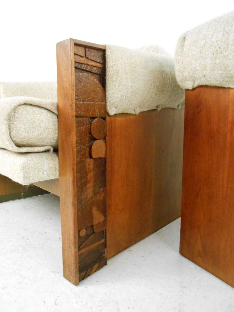 Walnut Pair of Brutalist Lounge Chairs