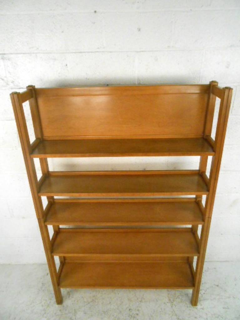 American Unique Mid-Century Modern Two Piece Maple Bookshelf