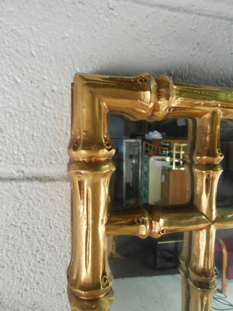 Mid-Century Hollywood Regency Gilded Bamboo Mirror In Good Condition In Brooklyn, NY