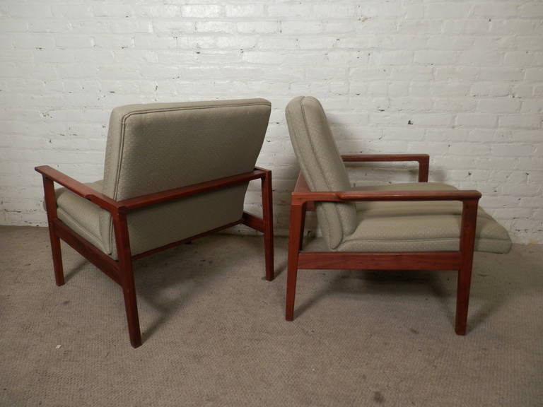 Mid-Century Modern Teak Frame Arm Chairs For Sale 4
