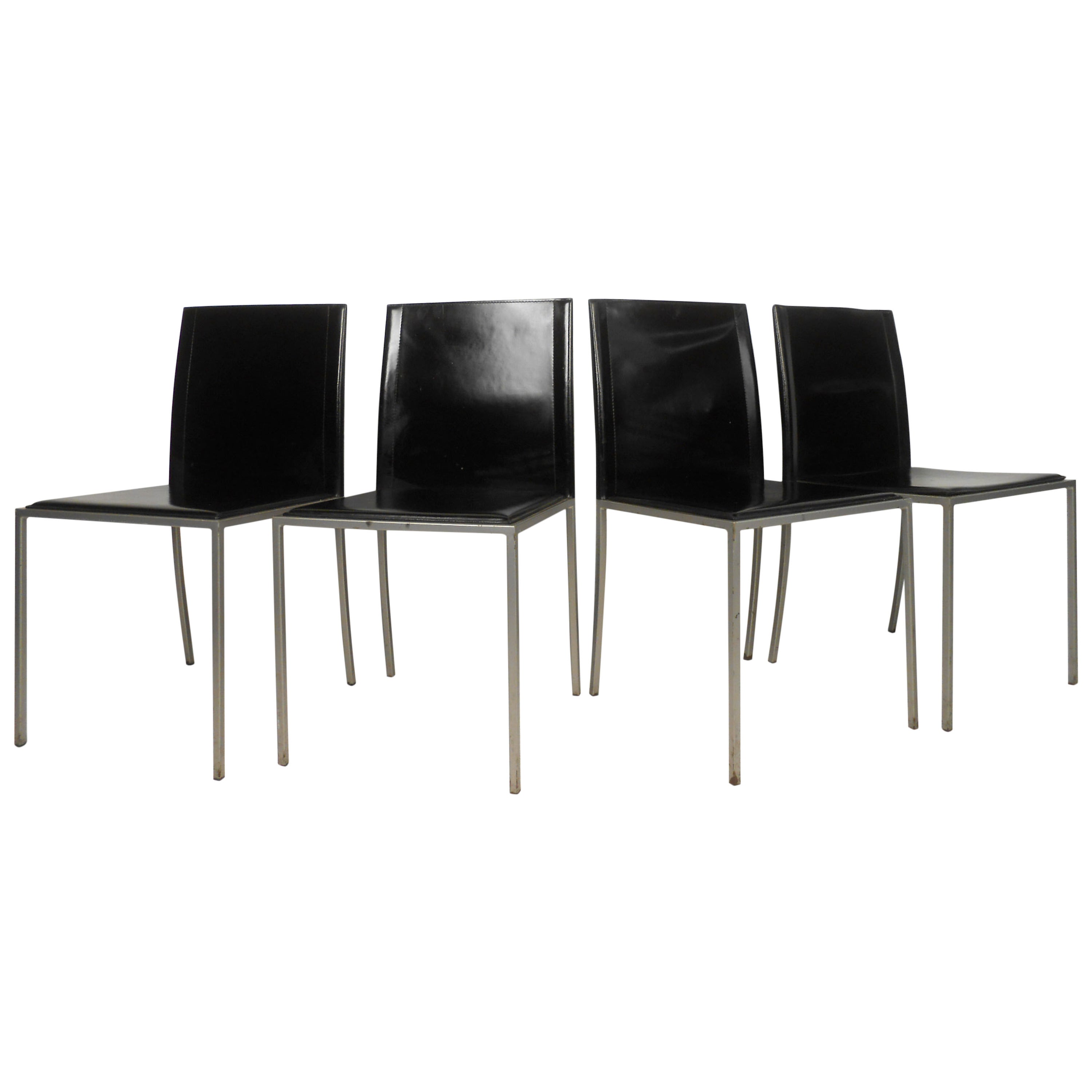 Set of Four Midcentury Italian Leather Dining Chairs by Calligaris