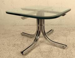 Midcentury Chrome Base and Glass-Top End Table