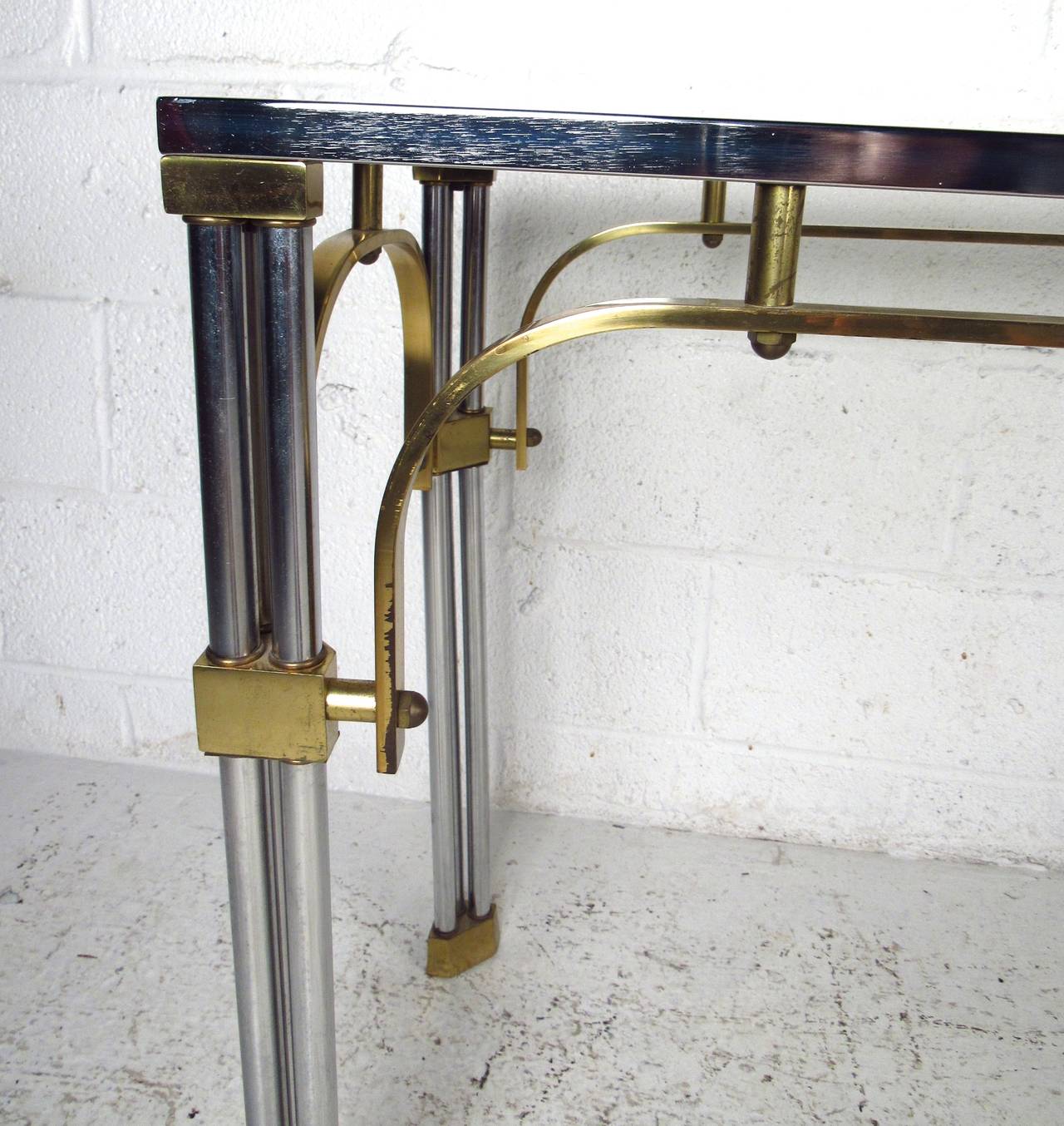 Mid-Century Modern Hall Table in Chrome and Brass 2