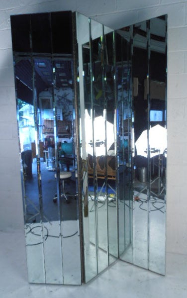 American Three Panel Beveled Mirror Room Divider