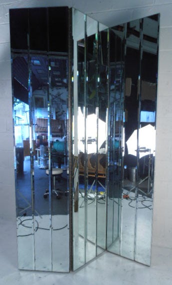 20th Century Three Panel Beveled Mirror Room Divider