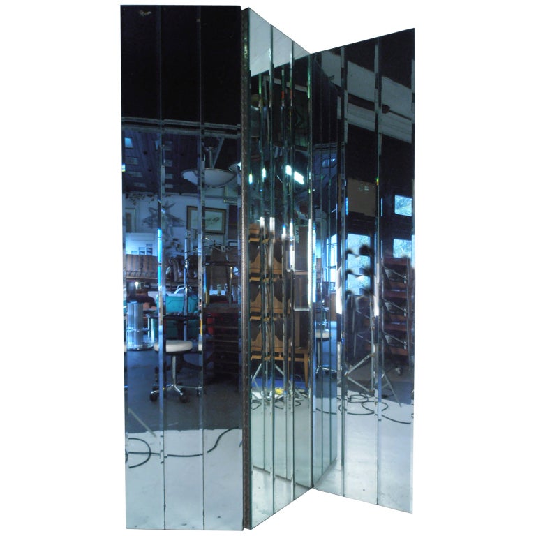 Three Panel Beveled Mirror Room Divider