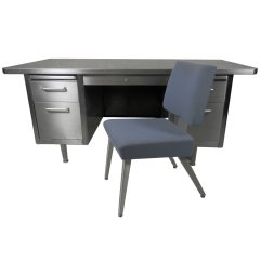 Mid Century Modern Brushed Metal Tanker Desk By Steelcase w/ Chair