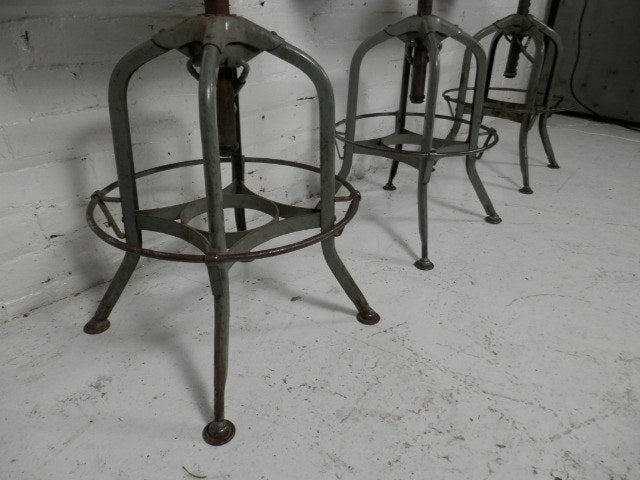 Mid-20th Century Machine Age Style Adjustable Drafting Stools By Toledo Co.