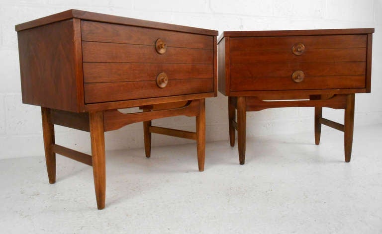 Pair Mid-Century Walnut Nightstands