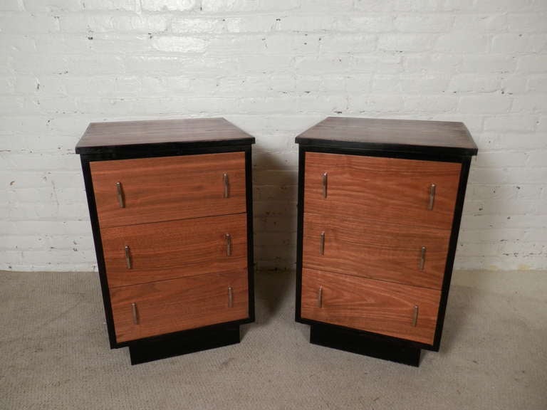 Pair Of Mid-Century Modern Three Drawer Cabinets