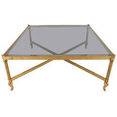 Unique Mid-Century Brass And Smoked Glass Cocktail Table