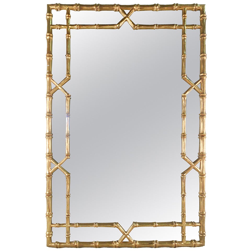 Mid-Century Hollywood Regency Gilded Bamboo Mirror