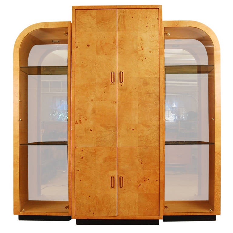 MidCentury Modern Style Olive Burl Dry Bar Display Vitrine by Henredon For Sale at 1stDibs