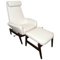 Ib Kofod-Larsen Mid-Century Reclining Chair and Ottoman