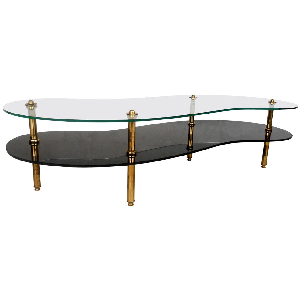 Unique Mid-Century Modern Two-Tier Brass and Glass Coffee Table