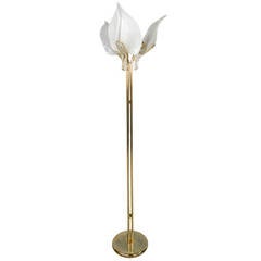 Mid-Century Modern Seguso Style Brass And Murano Glass Floor Lamp