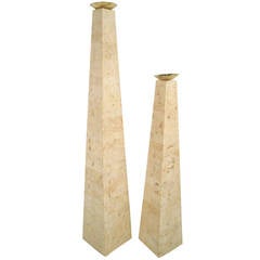 Pair Mid-Century Modern Maitland-Smith Style Tessellated Stone Obelisk