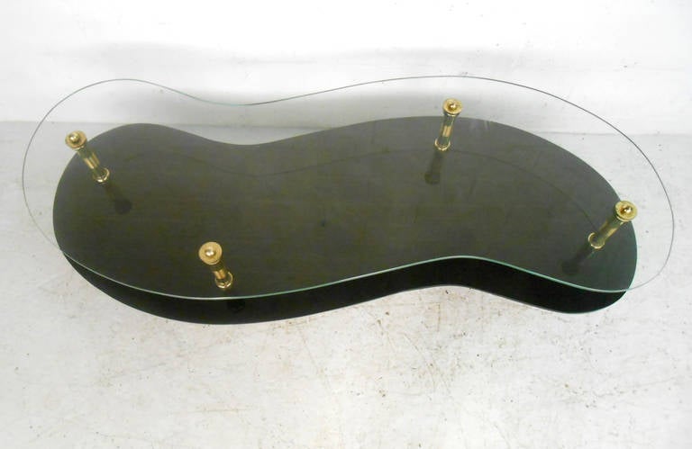 Mid-20th Century Unique Mid-Century Modern Two-Tier Brass and Glass Coffee Table