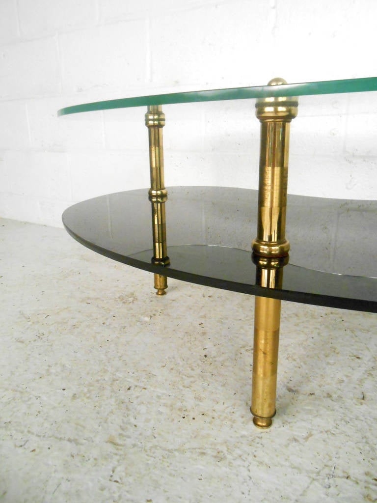 Unique Mid-Century Modern Two-Tier Brass and Glass Coffee Table 1