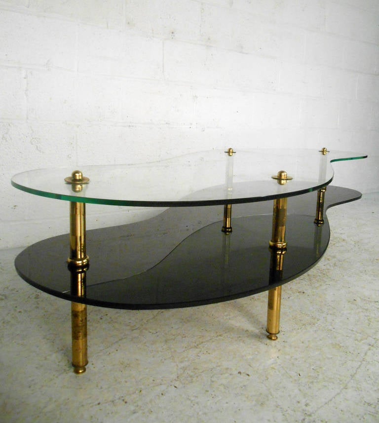 American Unique Mid-Century Modern Two-Tier Brass and Glass Coffee Table