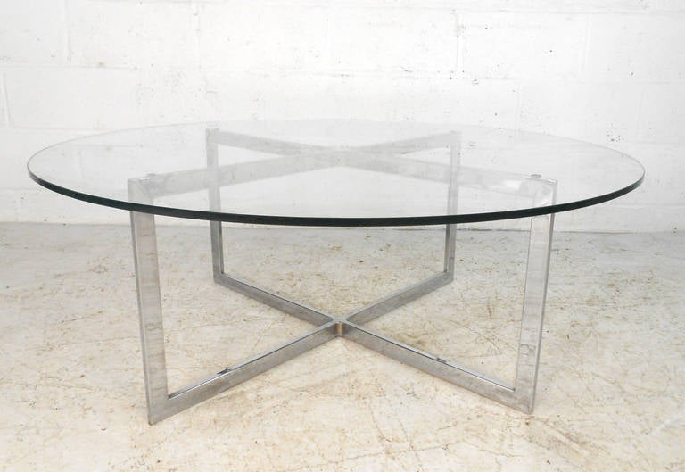 American Mid-Century Modern Chrome And Glass Cocktail Table