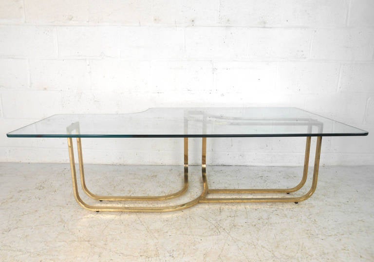 American Mid-Century Modern Brass And Glass Coffee Table