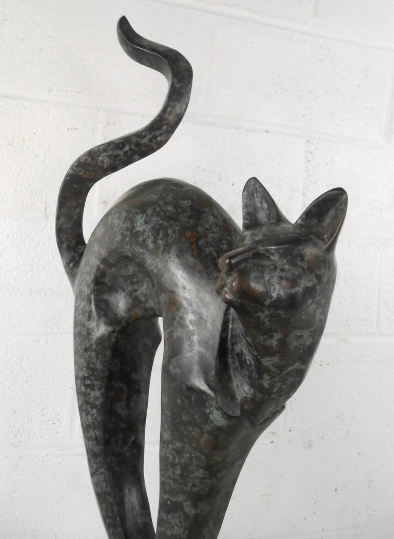 Unknown Unique Mid-Century Modern Bronze Arched Back Cat Sculpture