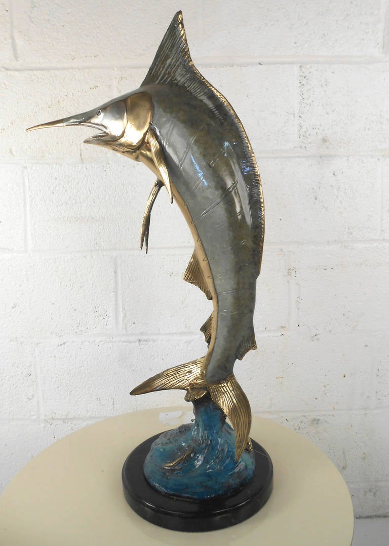Mid-Century Modern Style Ornate Bronze Marlin Nautical Sculpture 2