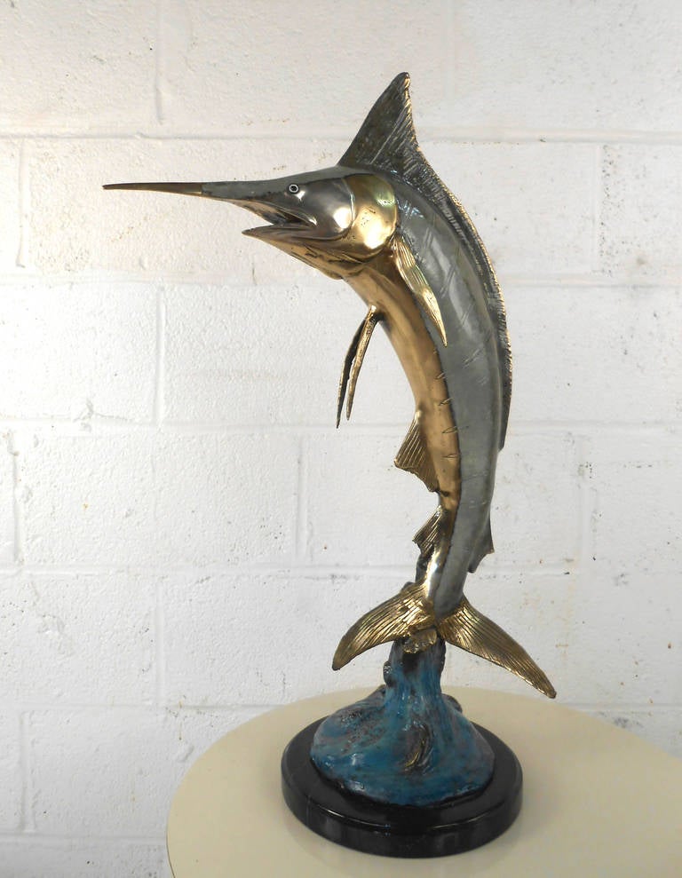 Mid-Century Modern Style Ornate Bronze Marlin Nautical Sculpture In Good Condition In Brooklyn, NY