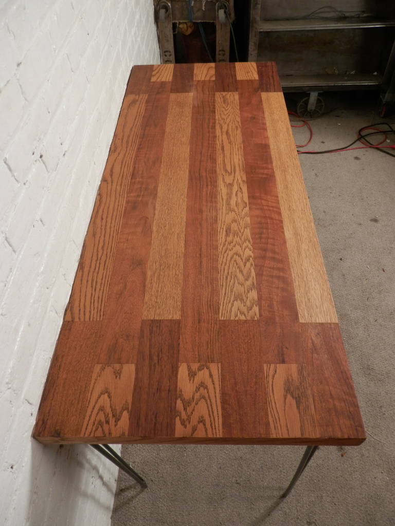 Mid-Century Modern Mid-Century Butcher Block Table On Hairpin Iron Legs