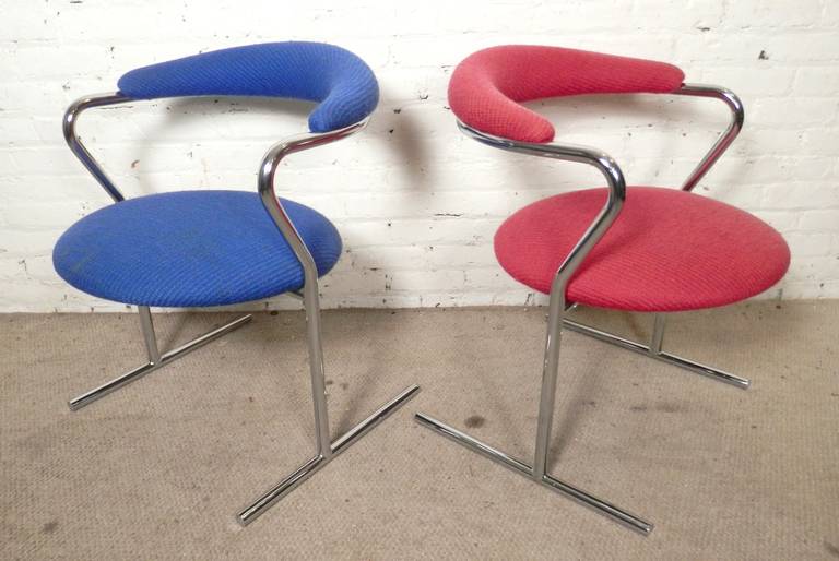 Pair of tubular chrome arm chairs designed by Anton Lorenz for Thonet. Sculpted polished chrome design with minimal modern style.

(Please confirm item location - NY or NJ - with dealer)