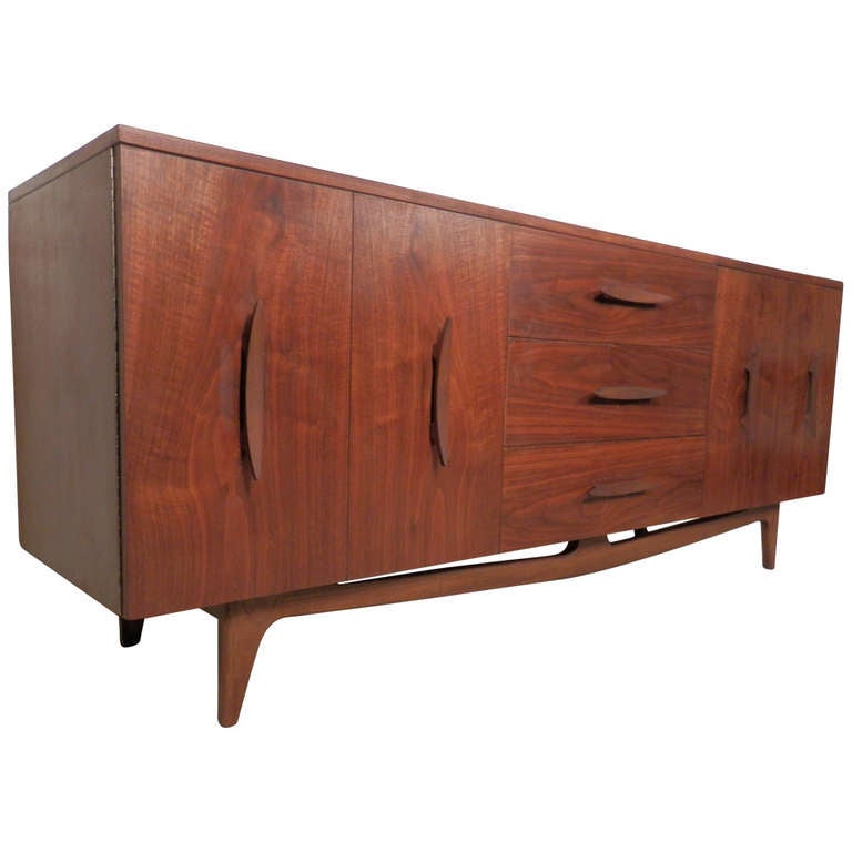 MidCentury Modern Long Dresser w/ Sculpted Handles at 1stDibs
