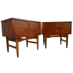 Pair Mid-Century Walnut Nightstands