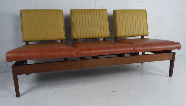 Vintage mid-century bench seating by Marble Imperial of Bedford, Ohio. Original vinyl seats & backs with teak frame in very good vintage condition. Two available. 

Please confirm item location (NY or NJ) with dealer.