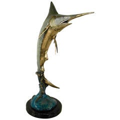 Mid-Century Modern Style Ornate Bronze Marlin Nautical Sculpture