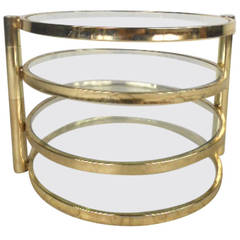 Unique Mid-Century Modern Three Tier Pivoting Brass and Glass End Table