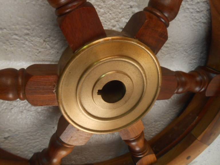 Vintage Nautical Hardwood And Brass Ship Wheel 2