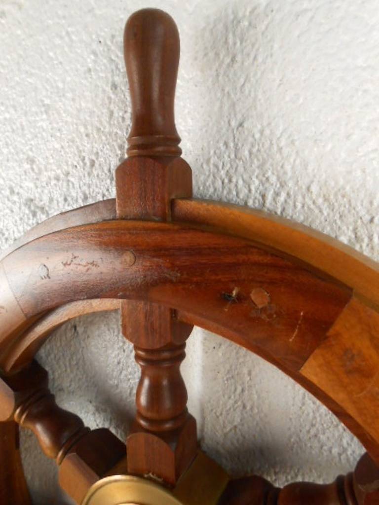 Vintage Nautical Hardwood And Brass Ship Wheel 3
