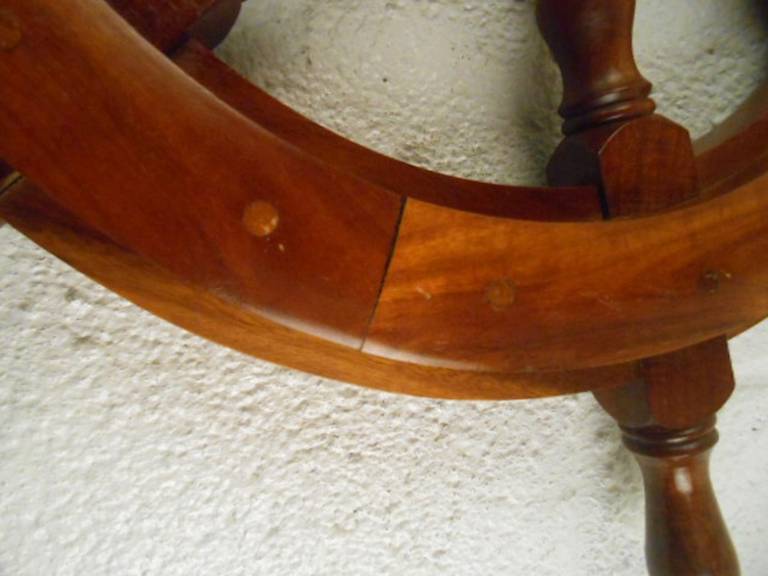 Vintage Nautical Hardwood And Brass Ship Wheel 4