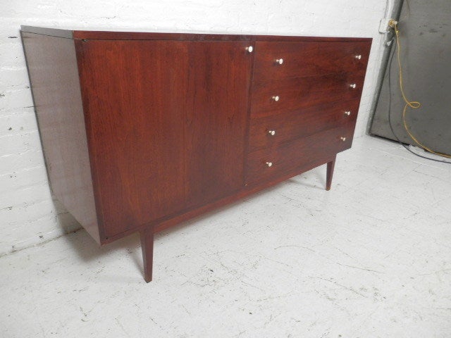 Mid-Century Modern Four Drawer Dresser w/ Top And Side Cabinet