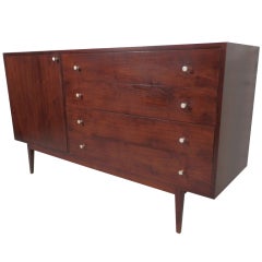 Mid-Century Modern Four Drawer Dresser w/ Top And Side Cabinet