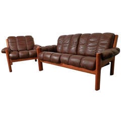 Mid-Century Leather Sofa Set