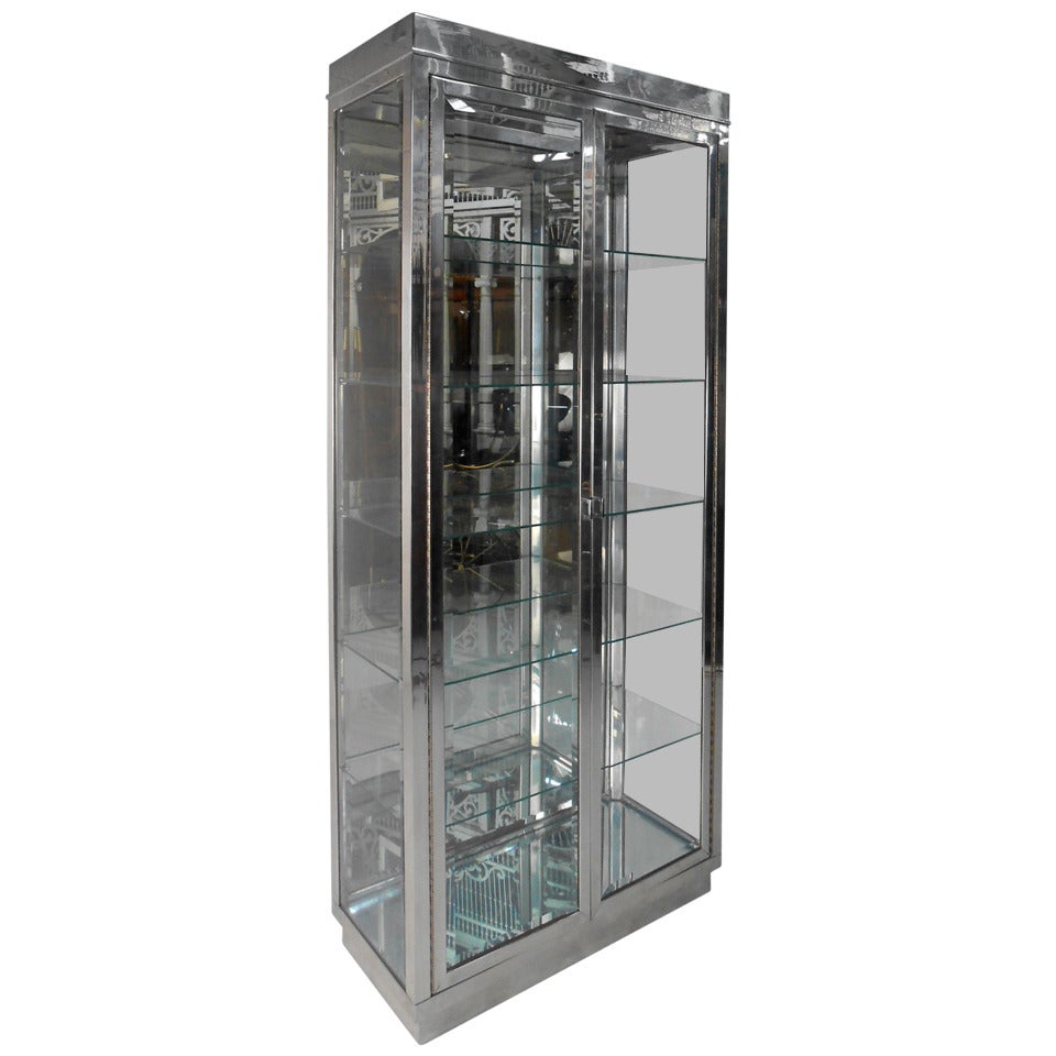 Mid-Century Modern Chrome and Glass Mirrored Display Cabinet