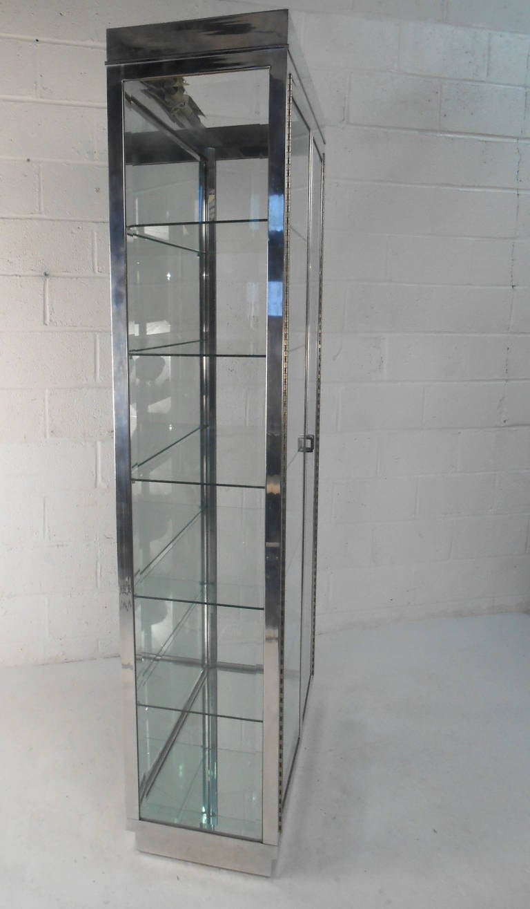 American Mid-Century Modern Chrome and Glass Mirrored Display Cabinet