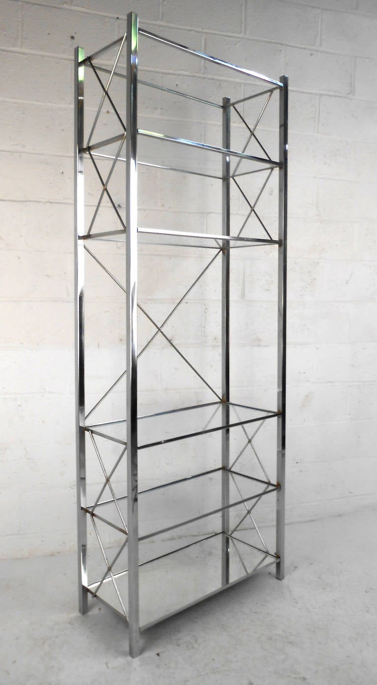 Mid-Century Modern Chrome and Glass Display Shelf Etagere
