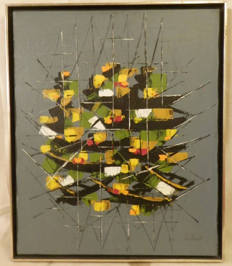 Abstract oil on canvas painting signed Le Dene.
Beautiful brushwork and vibrant colors.

(Please confirm item location - NY or NJ - with dealer)