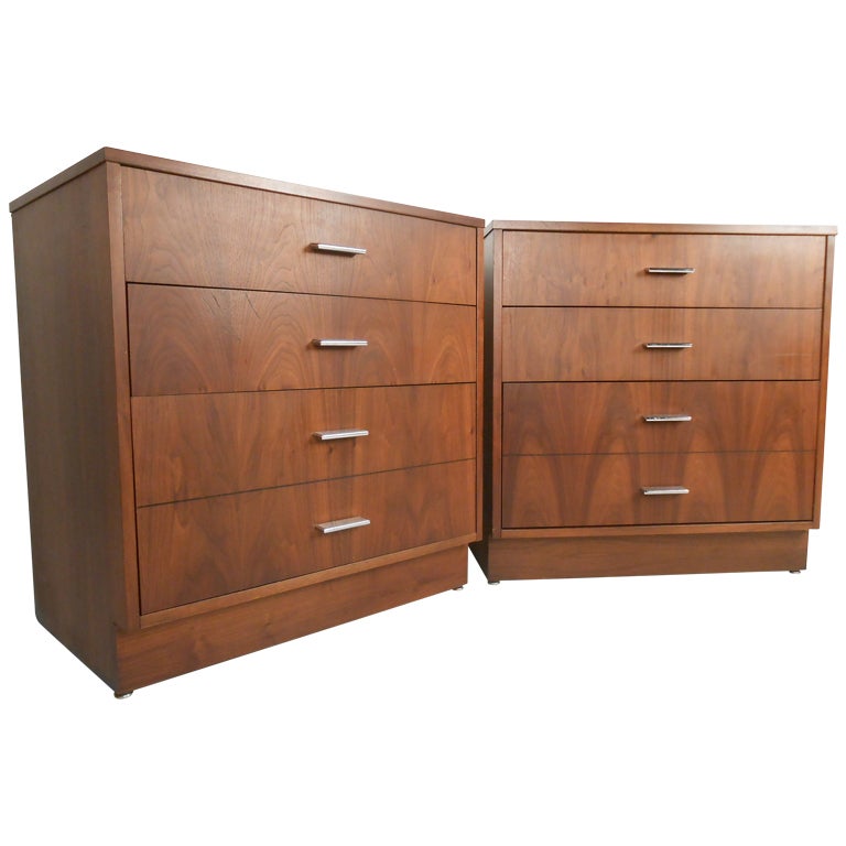 Pair of Mid-Century Walnut Dressers by Dixie Furniture
