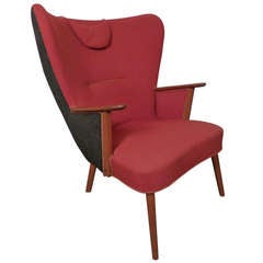 Hans Wegner Inspired Vintage Modern Wing Back Chair