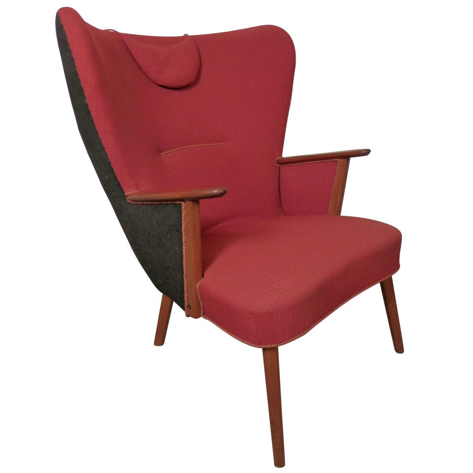 Hans Wegner Inspired Vintage Modern Wing Back Chair
